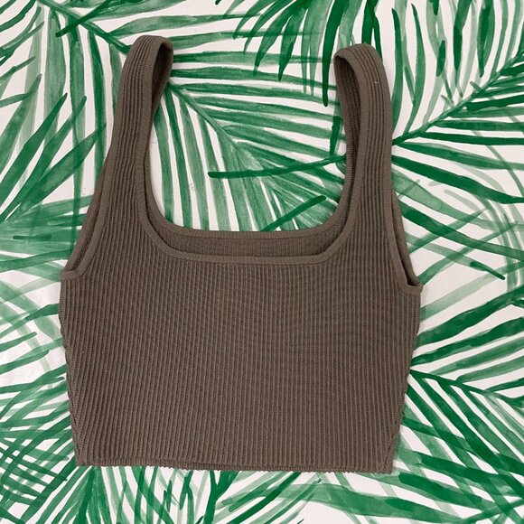 Aritzia Babaton Taupe Sculpt Knit Square Neck Crop Tank Size XS - Picture 2 of 4